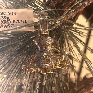 10k Gold and Silver Money Bag Pendant